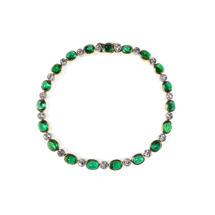 Cabochon emerald and diamond collet line bracelet, c.1915, | MasterArt